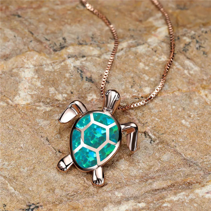 Handmade Green Fire Opal Turtle Pendant