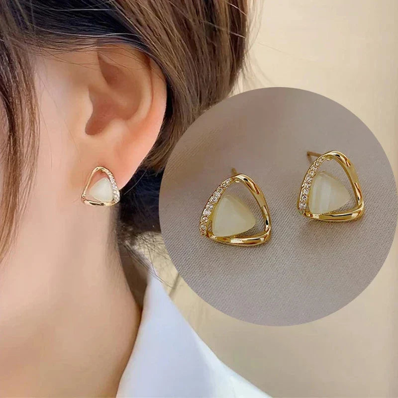 Designed Triangle Earrings with Opal and Crystals