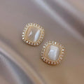 Square Chic Earrings with Opal and Cubic Zirconia