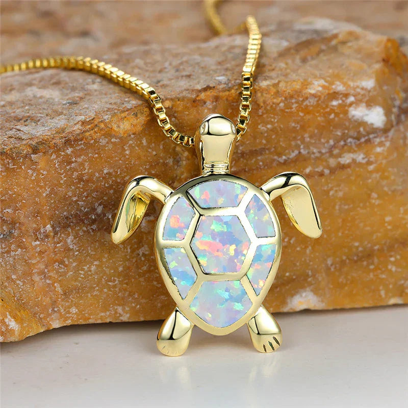 Handmade Green Fire Opal Turtle Pendant