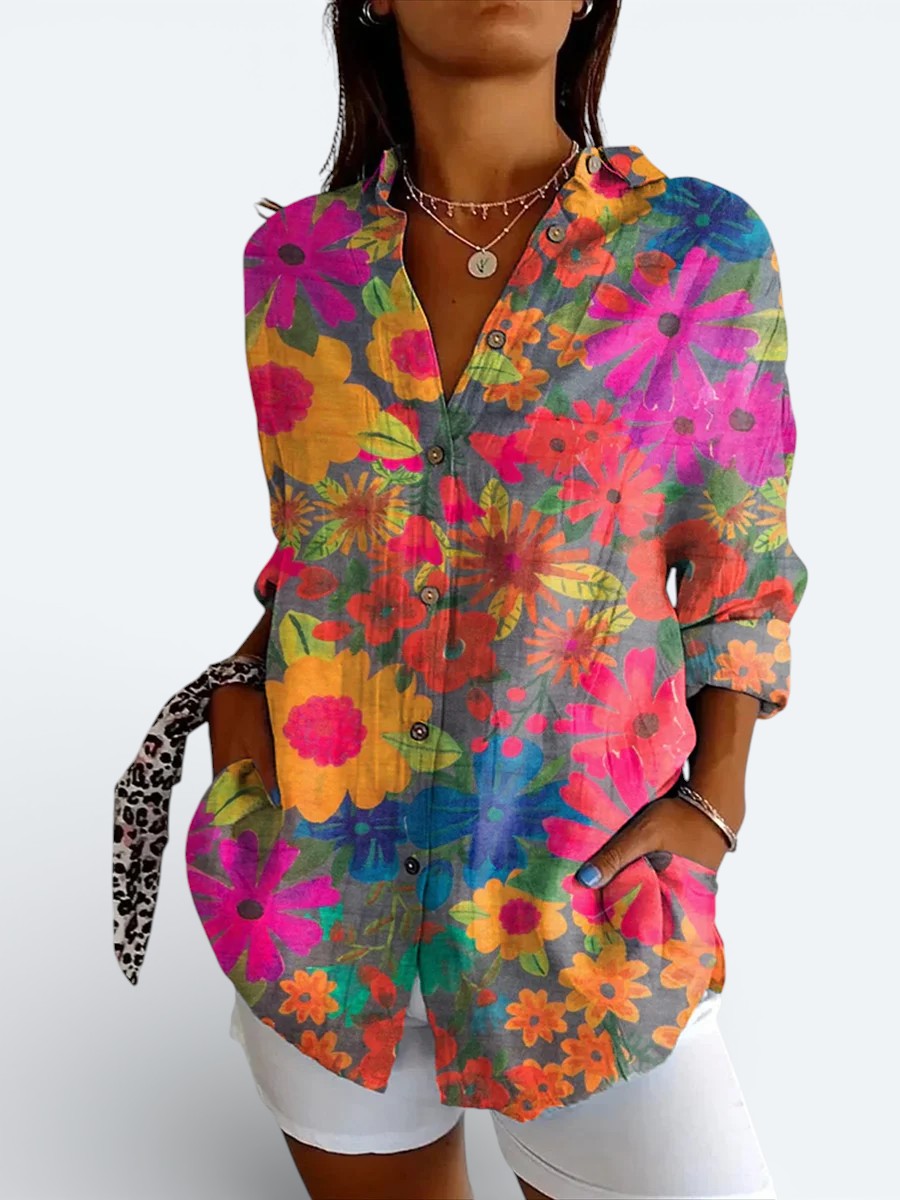 Valeria | Artistic Colorful Button-Up Shirt