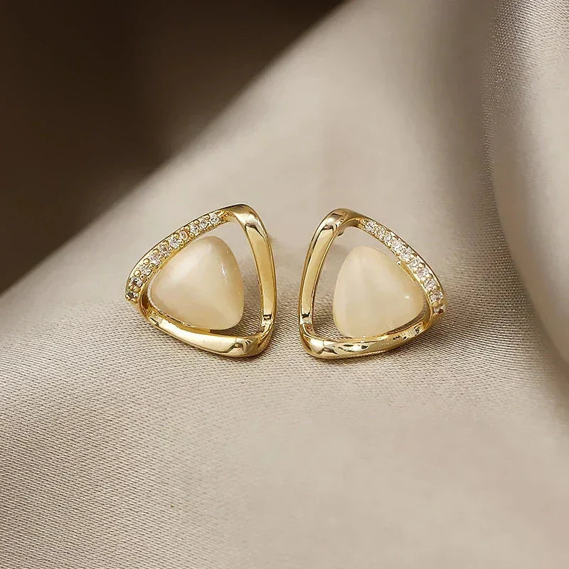Designed Triangle Earrings with Opal and Crystals