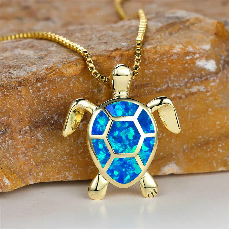 Handmade Green Fire Opal Turtle Pendant