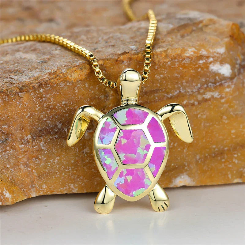 Handmade Green Fire Opal Turtle Pendant
