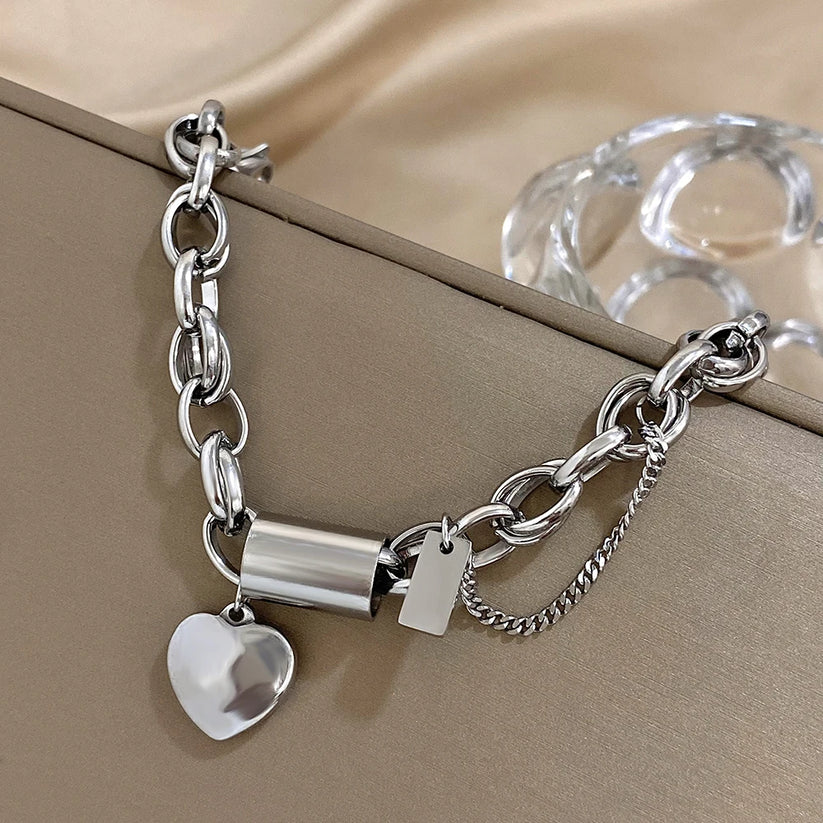 Thick Heart-Shaped Gold Bracelet