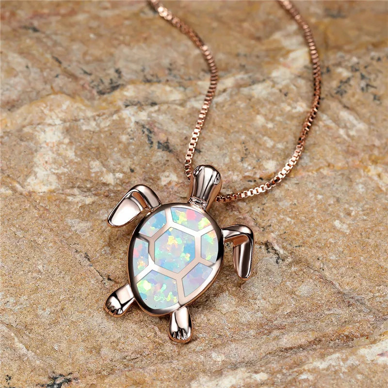 Handmade Green Fire Opal Turtle Pendant
