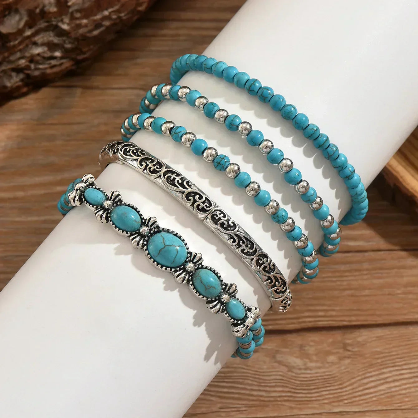 Boho Bracelet Set with Turquoise Pearls
