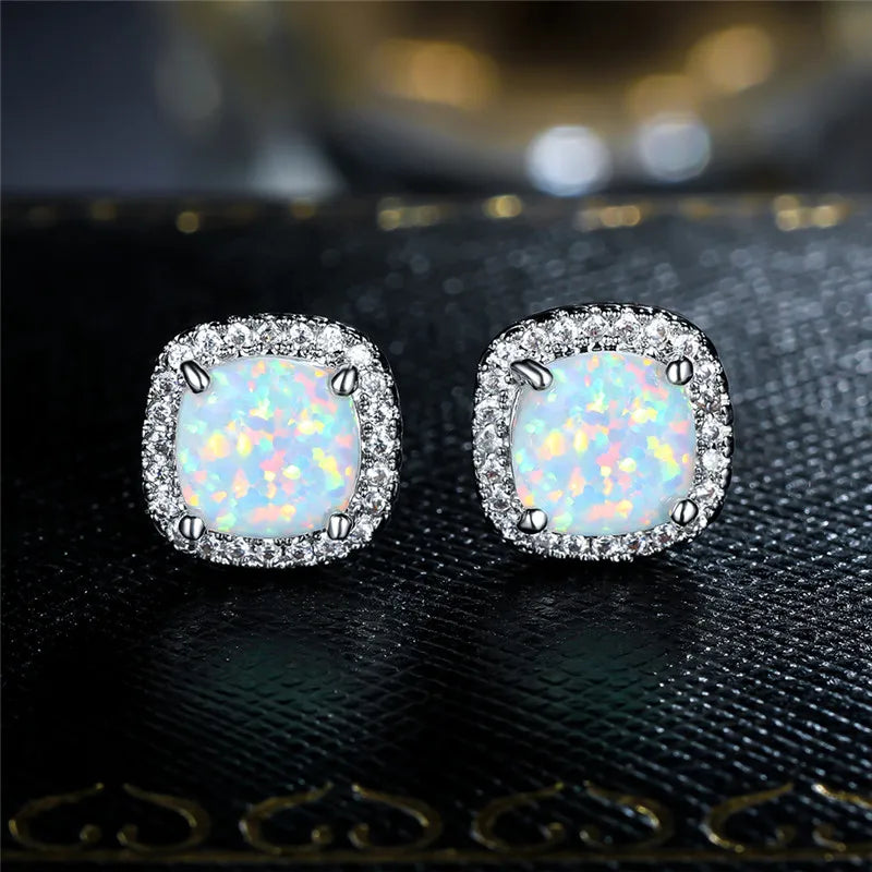 Elegant Silver Earrings with Round White Opal