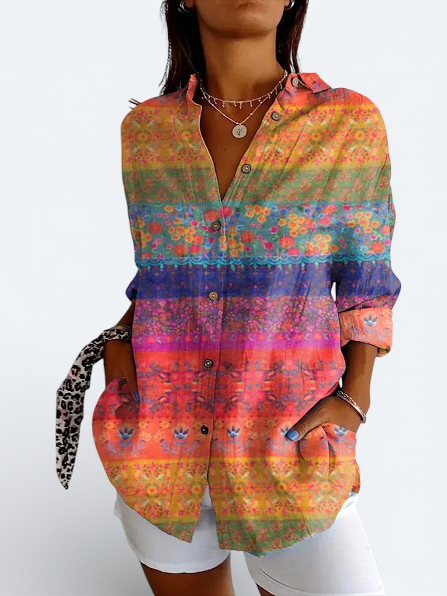 Valeria | Artistic Colorful Button-Up Shirt