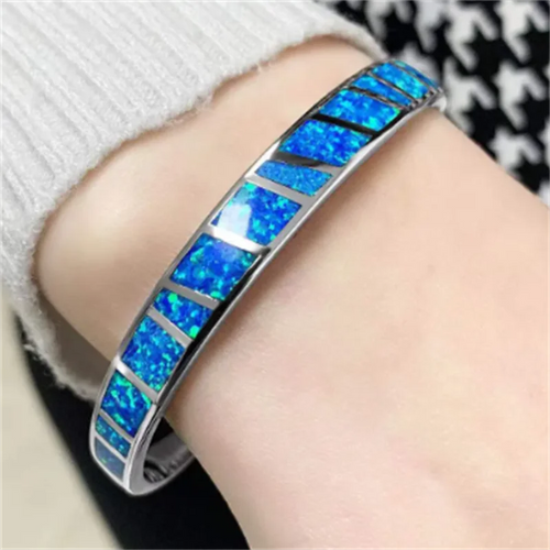 Adjustable Fire Opal Blue Bracelet in Silver