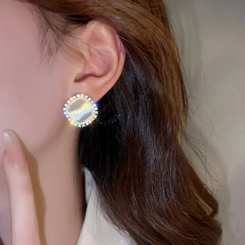 Square Chic Earrings with Opal and Cubic Zirconia