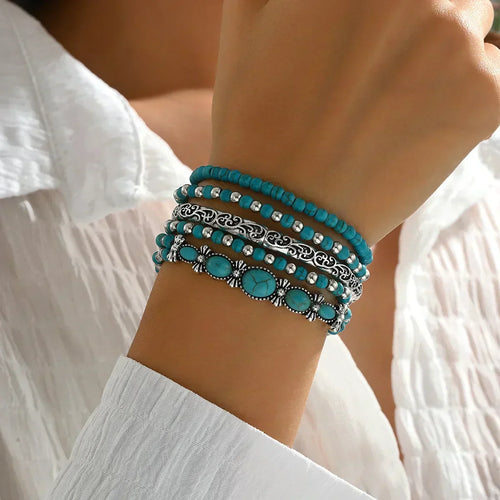 Boho Bracelet Set with Turquoise Pearls