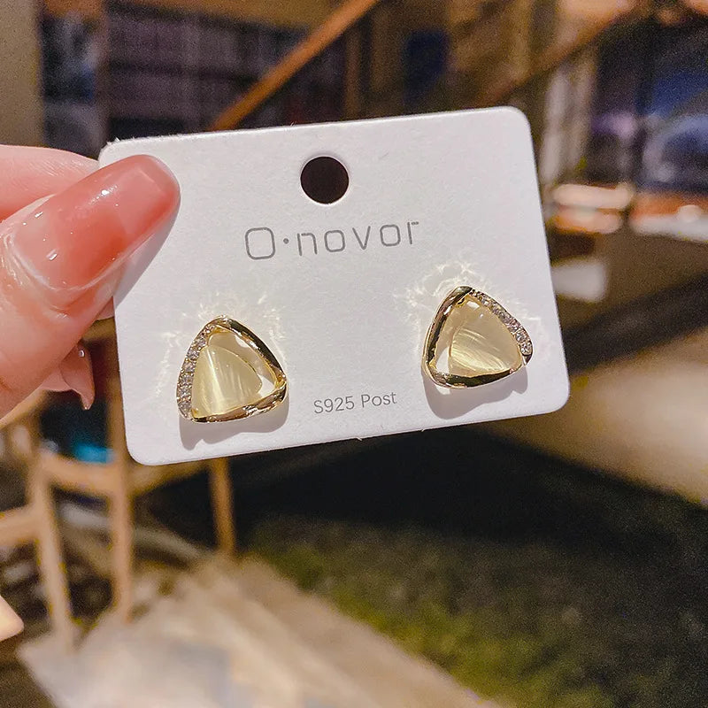 Designed Triangle Earrings with Opal and Crystals