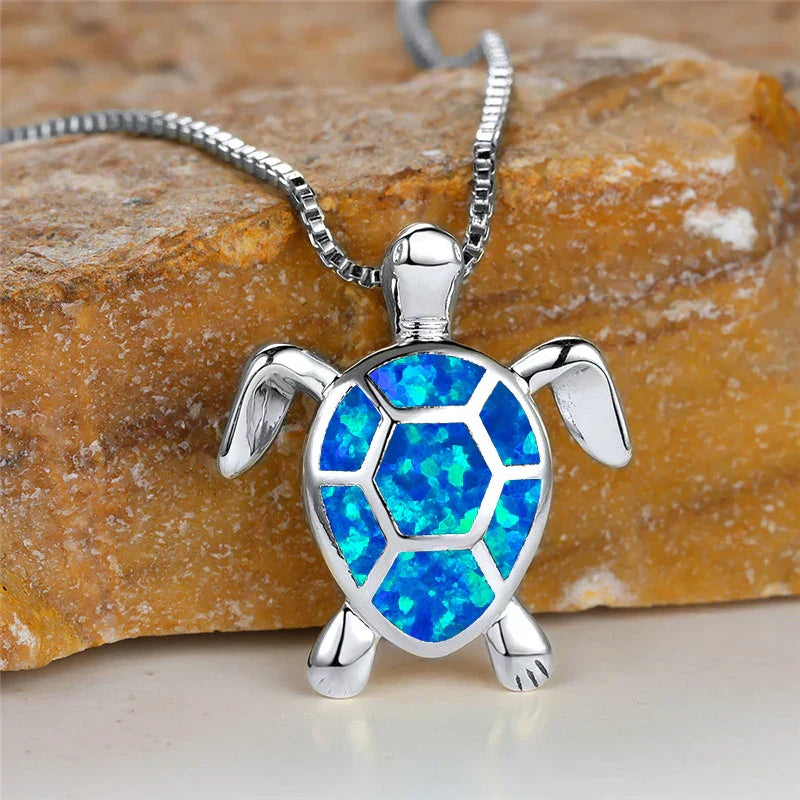 Handmade Green Fire Opal Turtle Pendant