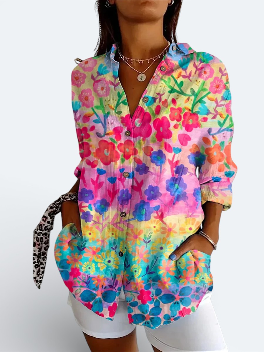 Valeria | Artistic Colorful Button-Up Shirt