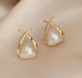 Vintage Teardrop Earrings with Cross-Shaped Pearl and Trapezoid