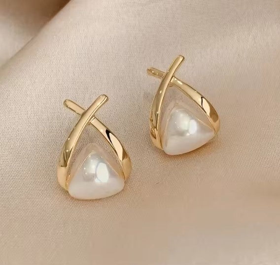 Vintage Teardrop Earrings with Cross-Shaped Pearl and Trapezoid