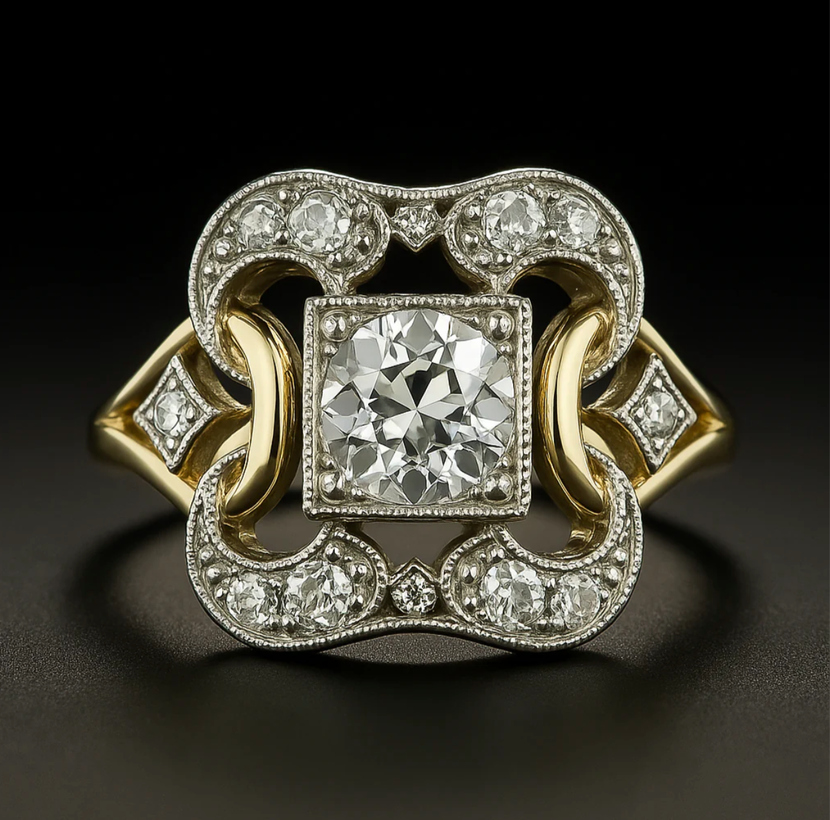 Classic gold ring with vintage zirconia