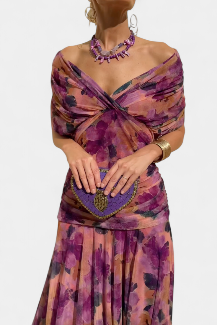 Florendra | Long Floral Dress with V-Neck