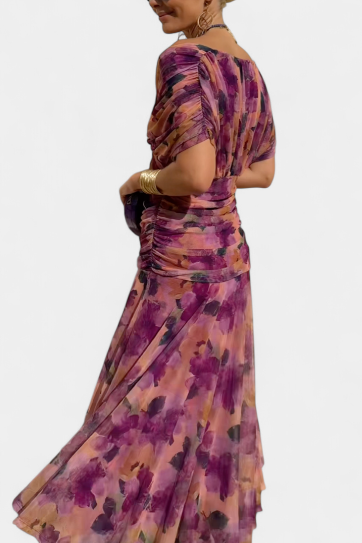 Florendra | Long Floral Dress with V-Neck