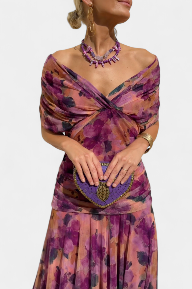 Florendra | Long Floral Dress with V-Neck