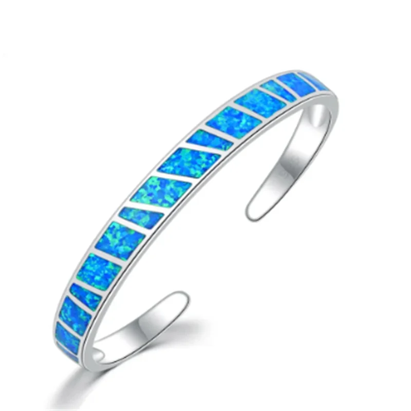 Adjustable Fire Opal Blue Bracelet in Silver