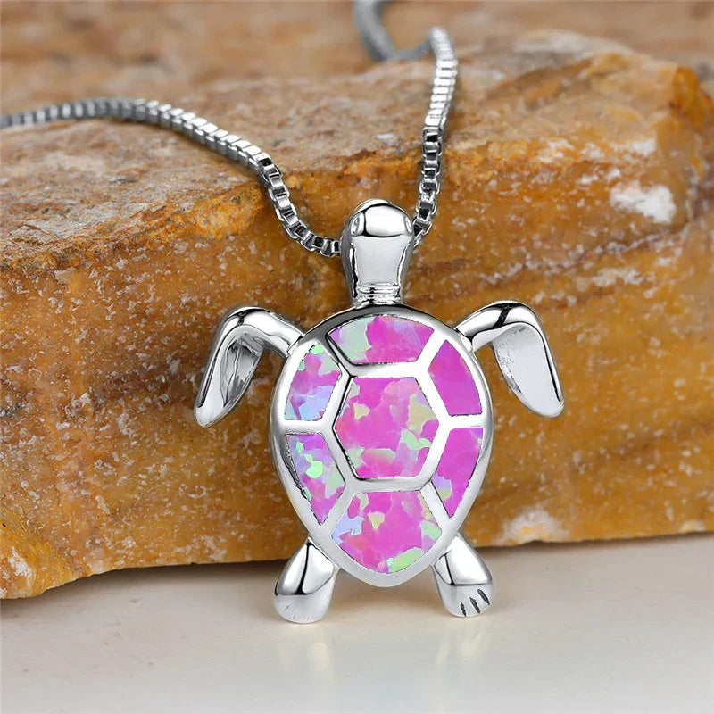 Handmade Green Fire Opal Turtle Pendant