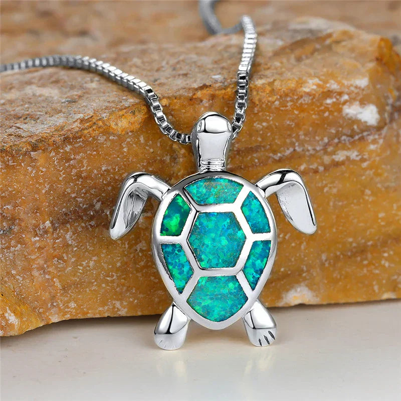 Handmade Green Fire Opal Turtle Pendant