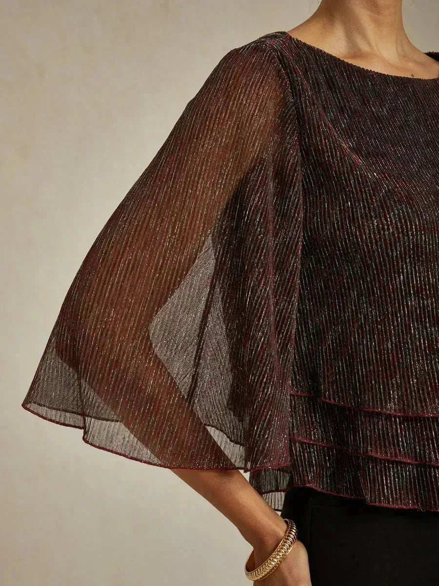 Asymmetrical Layered Metallic Silk Blouse