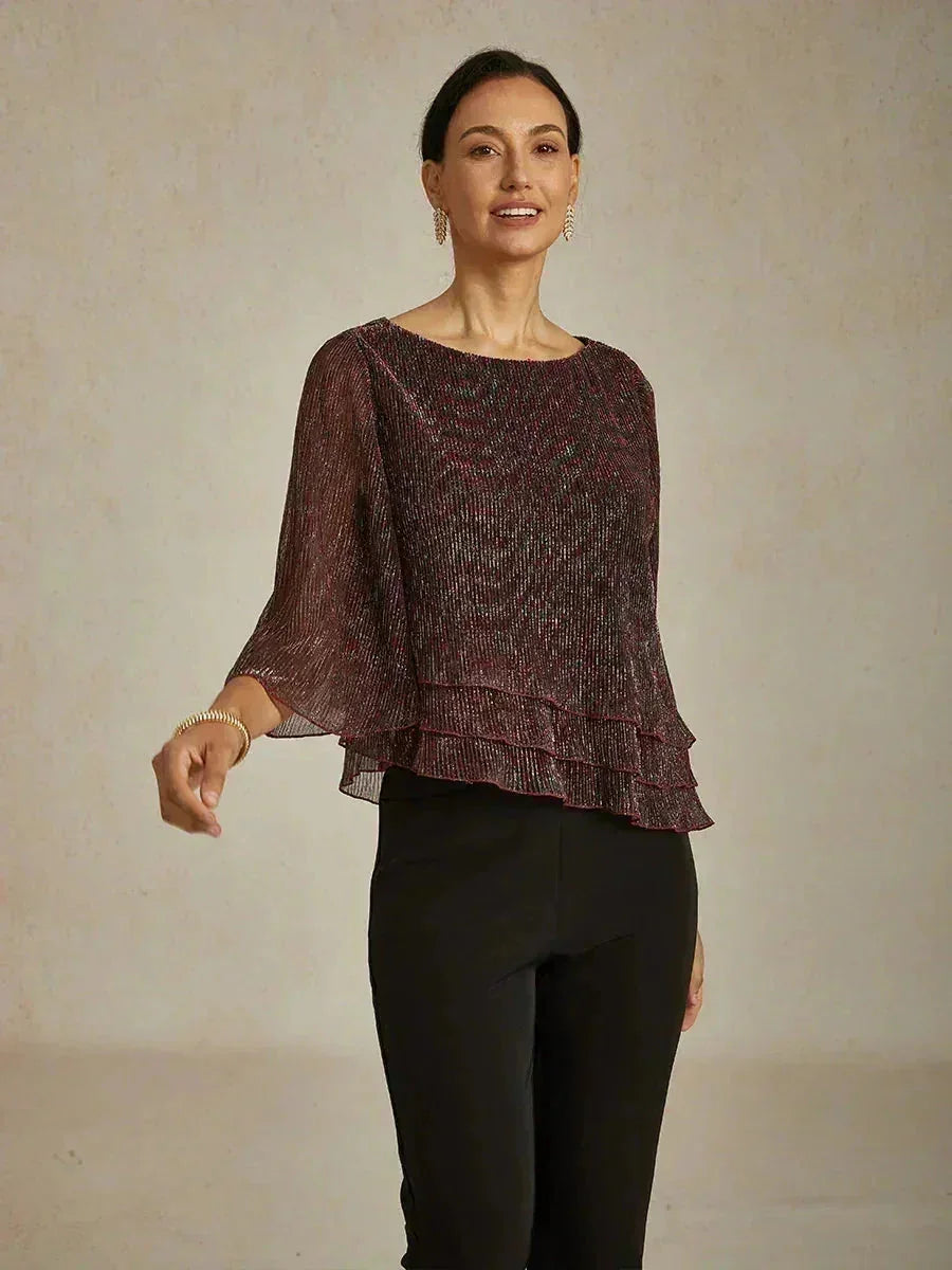 Asymmetrical Layered Metallic Silk Blouse