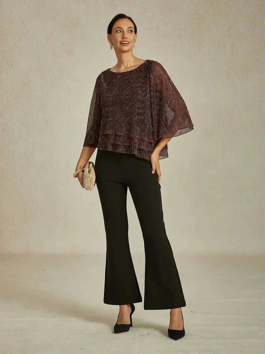 Asymmetrical Layered Metallic Silk Blouse