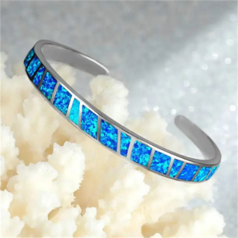 Adjustable Fire Opal Blue Bracelet in Silver