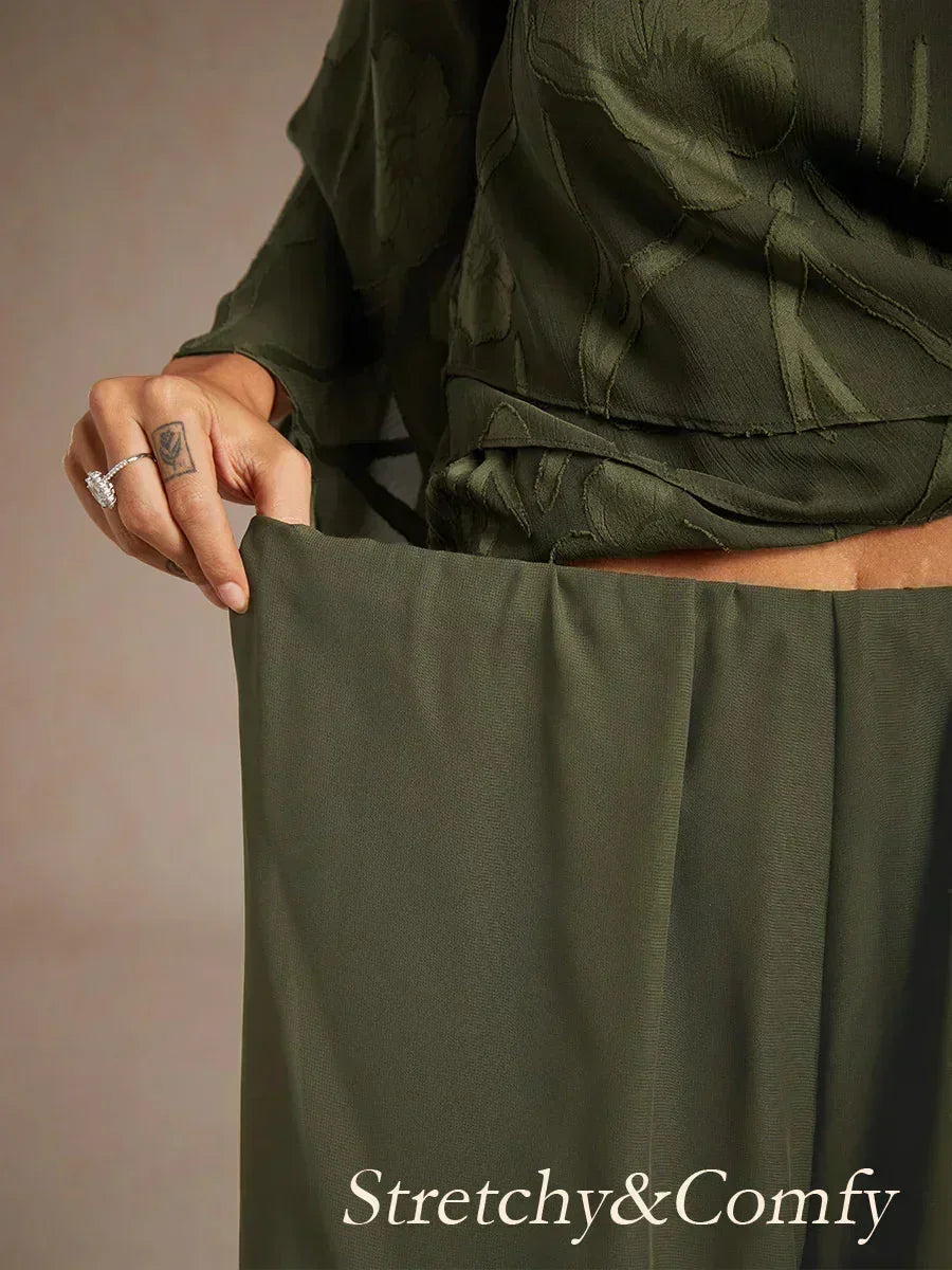 Straight Pants with Flowing Split Chiffon Layer