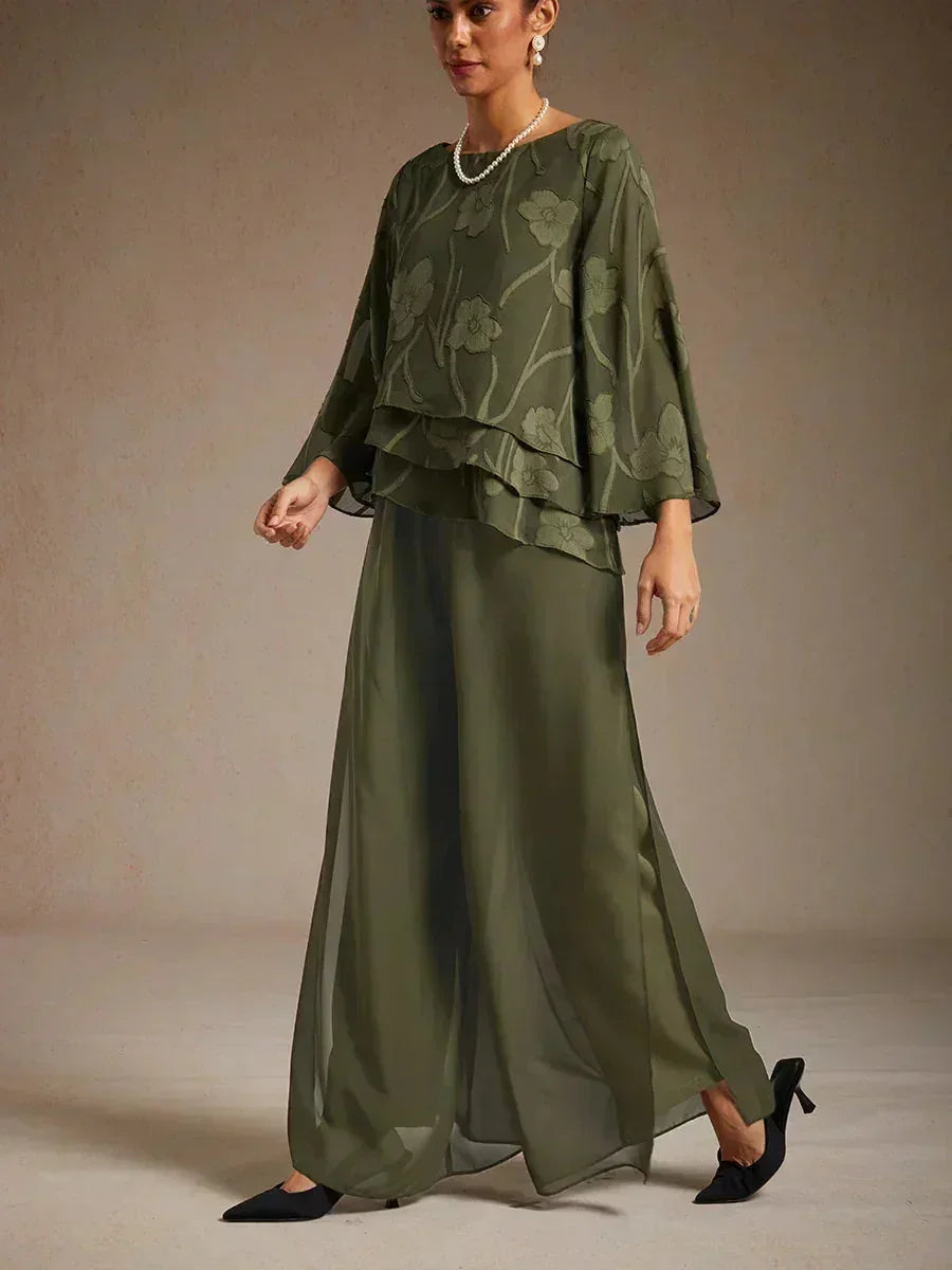 Straight Pants with Chiffon Layer