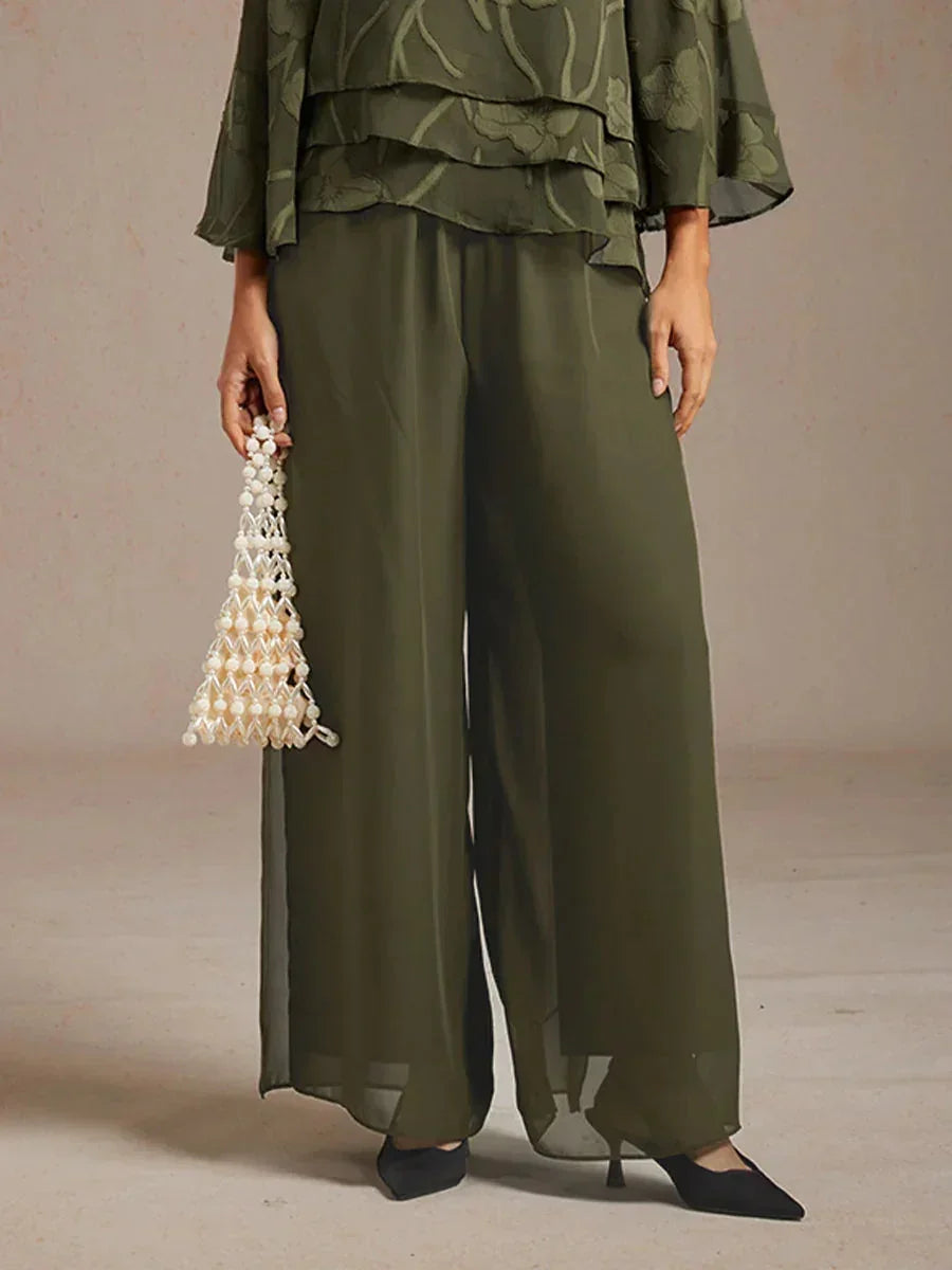 Straight Cut Trousers with Chiffon Layer