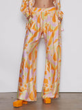 Wide Pants with Tropical Beach Graphic Print