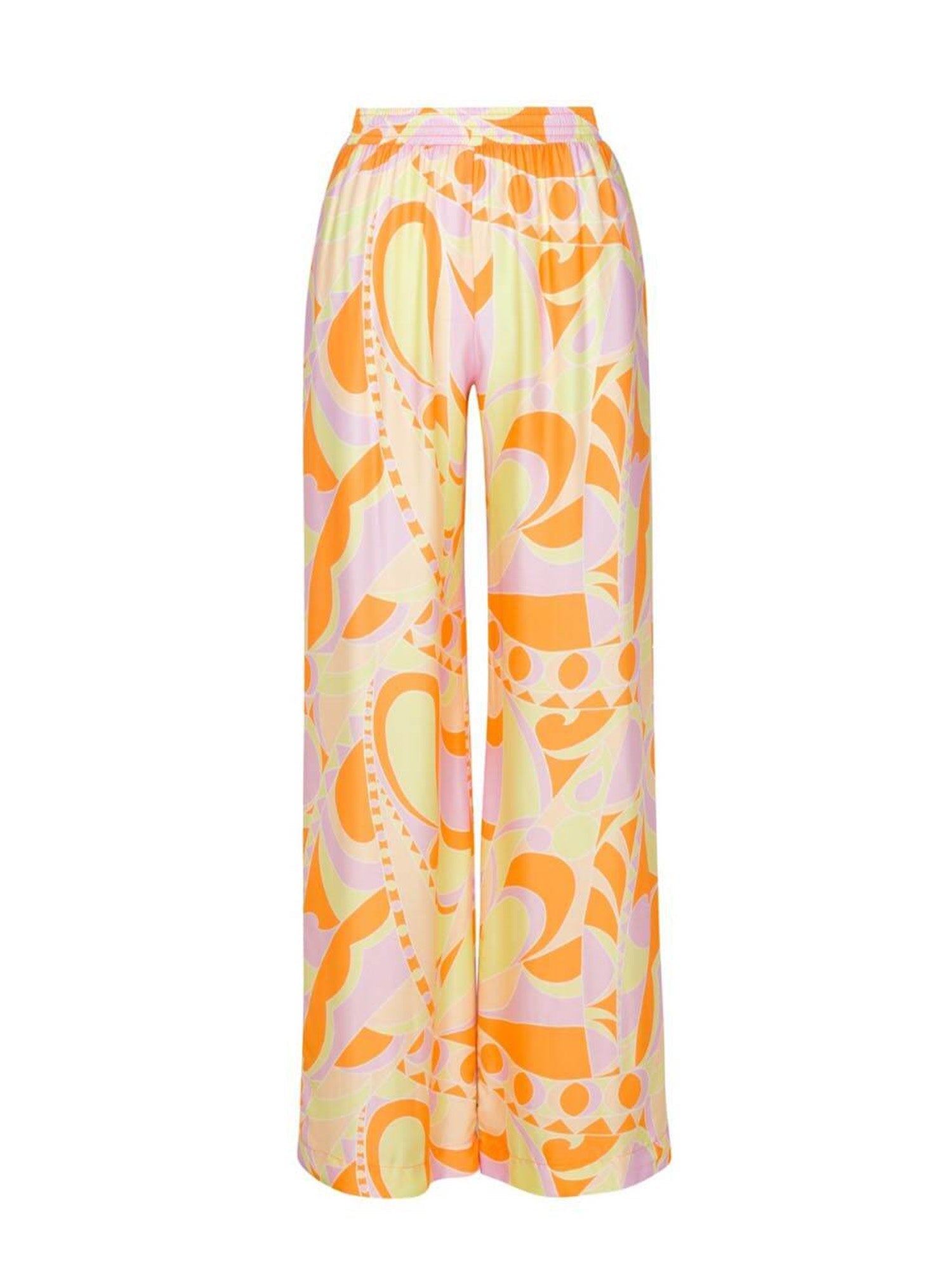 Wide Pants with Tropical Beach Graphic Print