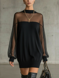 Ameli™ | Elegant Minimalist Black Dress with Mesh Sleeves