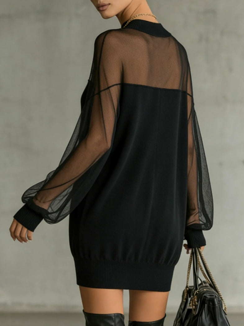 Ameli™ | Elegant Minimalist Black Dress with Mesh Sleeves VIP