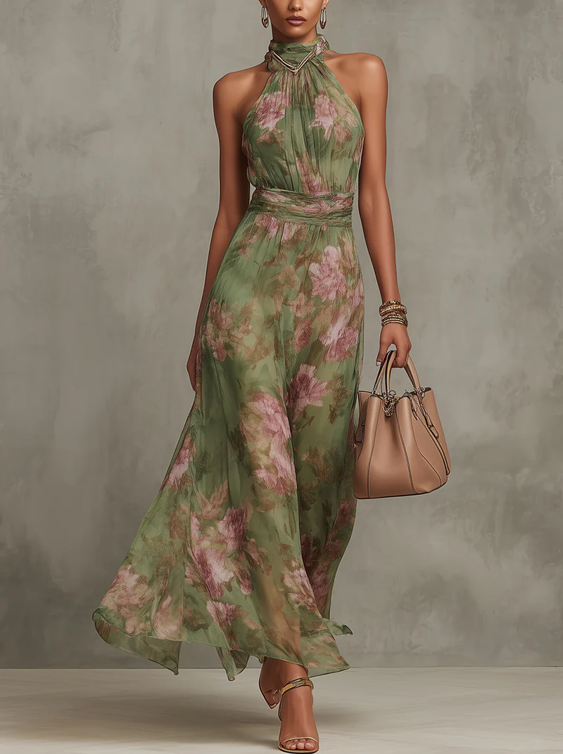 Libya - Maxi Dress with Floral Collar