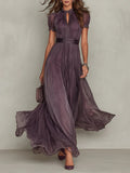 Flavia | Long Purple Dress with Keyhole Cut, Silk Lace Trim