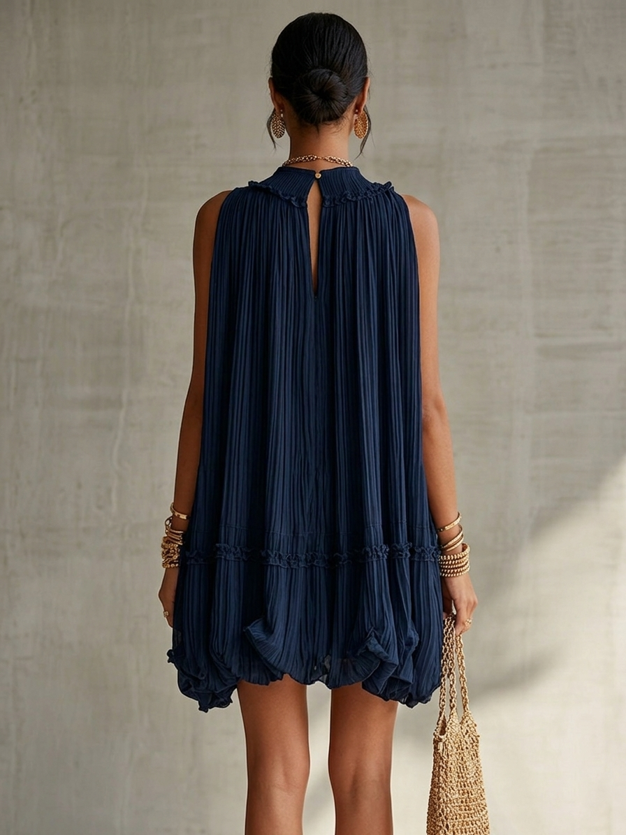 Kamila | Silk Mini Dress with American Collar and Balloon Skirt