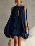 Kamila | Silk Mini Dress with American Collar and Balloon Skirt