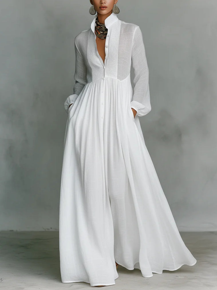 Leoni™ | Minimalist Maxi Dress with High Collar
