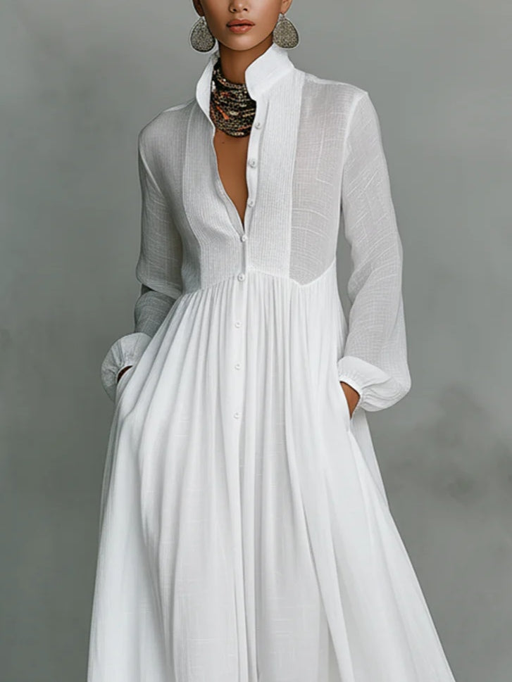 Leoni™ | Minimalist Maxi Dress with High Collar