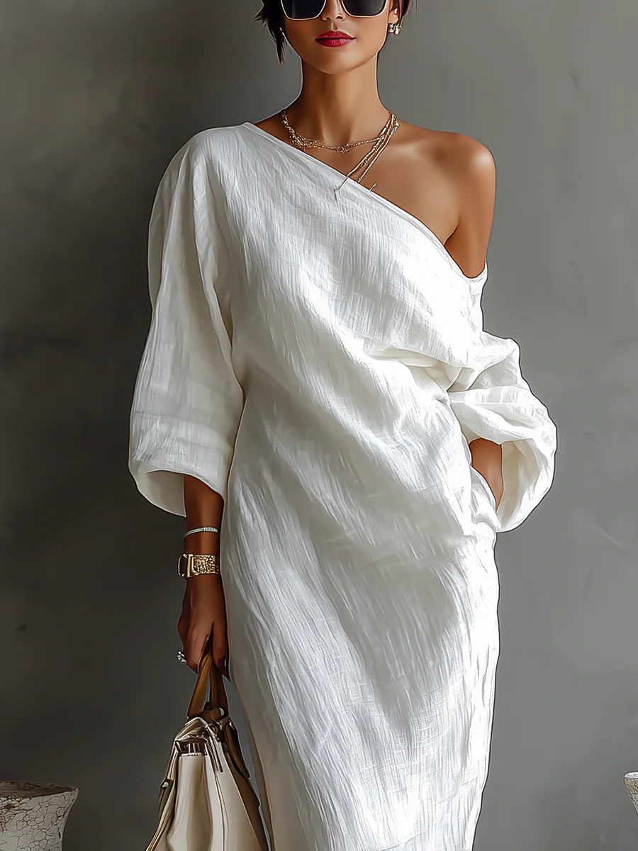 Eliz™ | Elegant Maxi Dress with One Shoulder in White