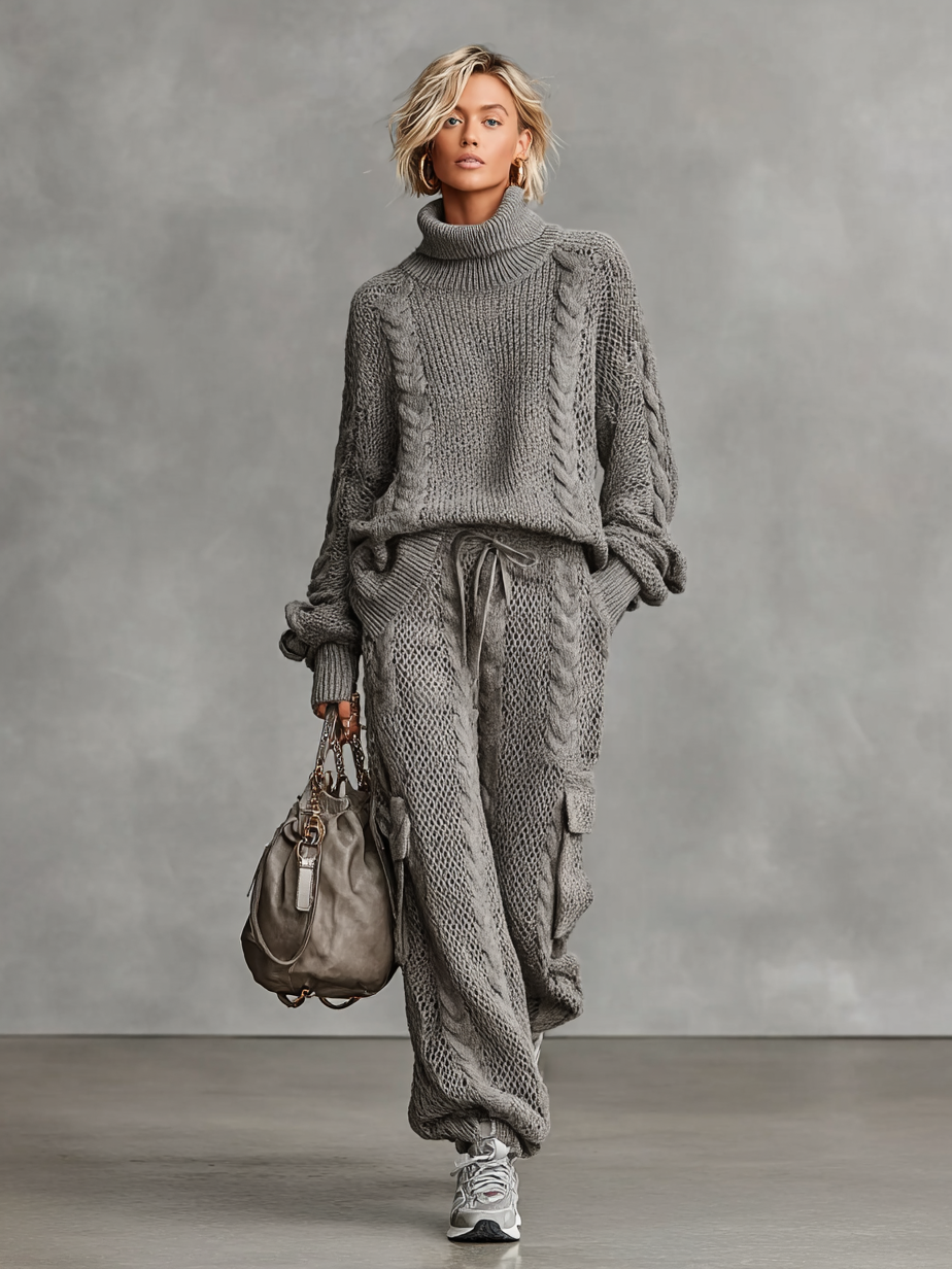 Cargo Pants and High Neck Sweater Set for Women MDA0958I2Y
