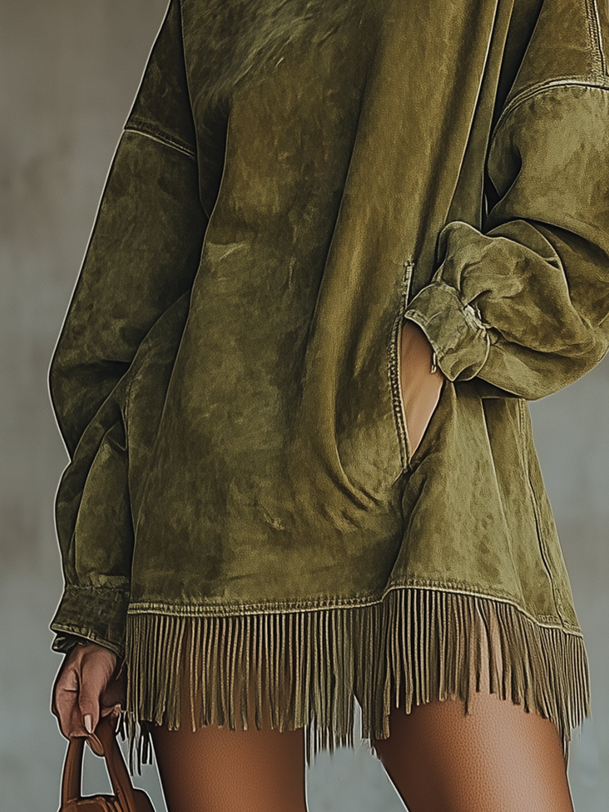 High Neck T-Shirt Dresses - Olive