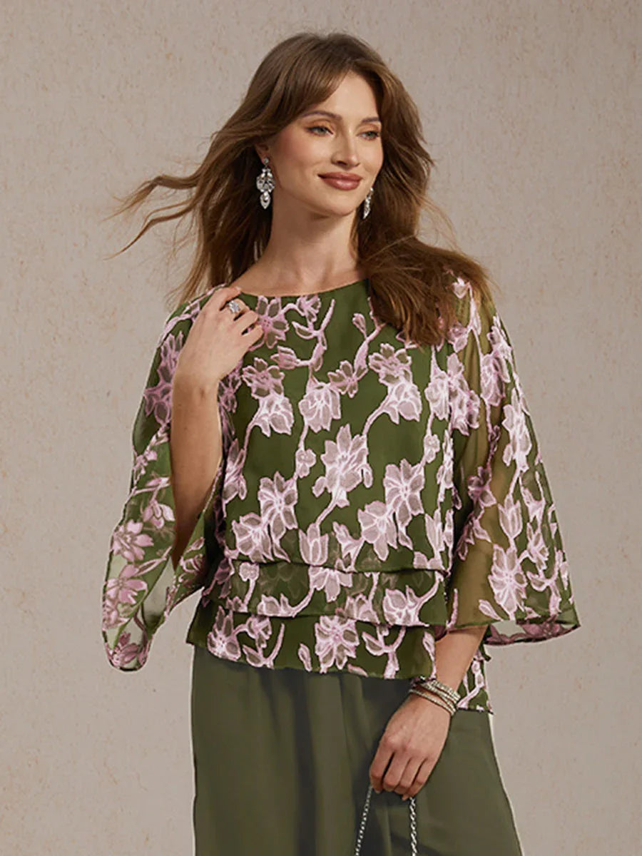 Floral Chiffon Blouse with Duck Collar