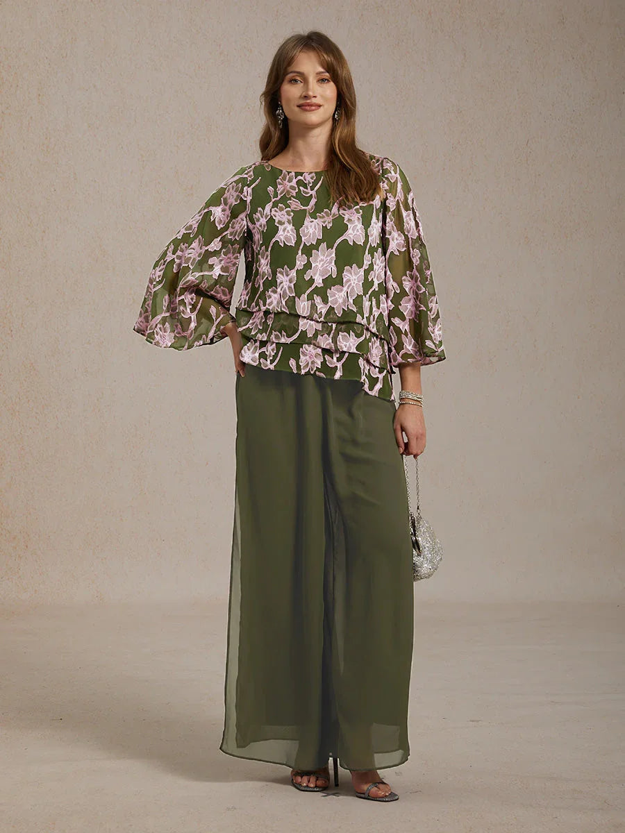 Floral Chiffon Blouse with Duck Collar